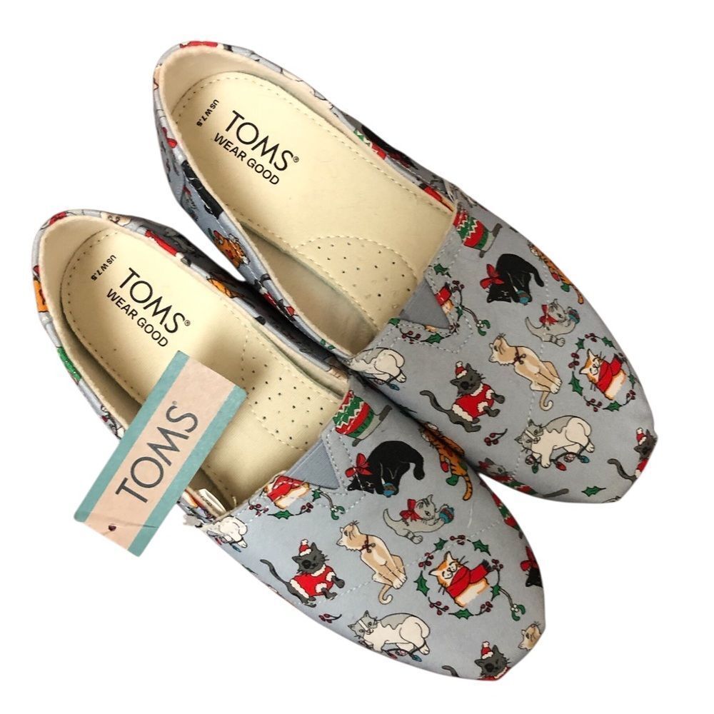 TOMS Shoes Holiday Cats 7.5 NWT